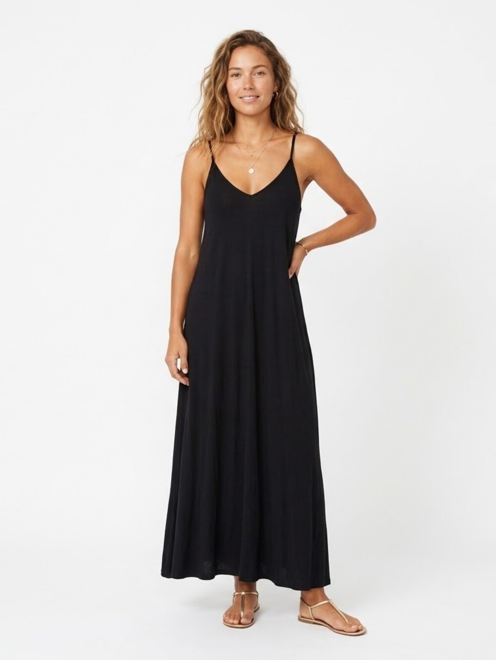 Skivys Femme Black Modal Maxi Dress Built In Bra Pockets Goddess Gown - Medium